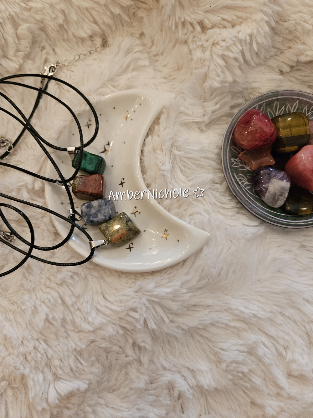 ☆Multicolor Gemstone Pendant Necklace - Green, Blue, Gold, Pink